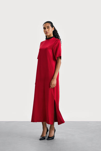 Red Silk Tshirt Dress Long