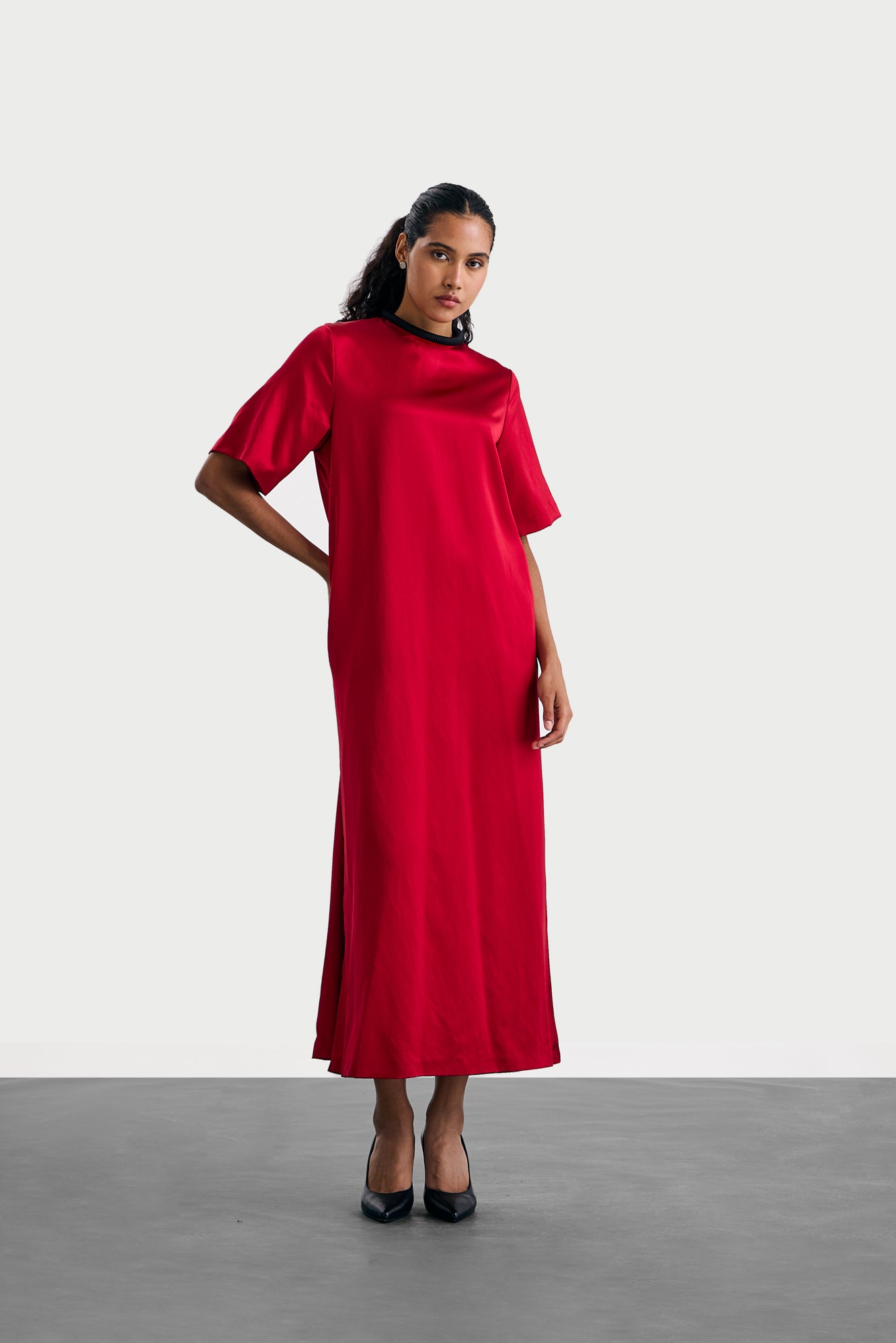 Red Silk Tshirt Dress Long