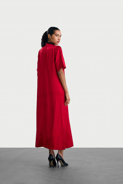 Red Silk Tshirt Dress Long