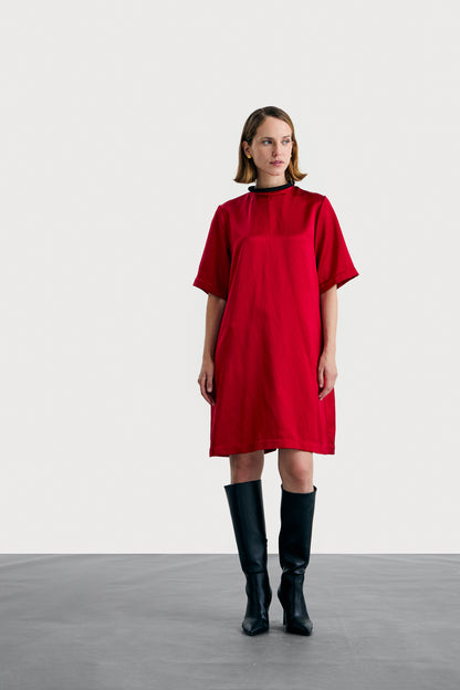 Red Silk Tshirt Dress Short